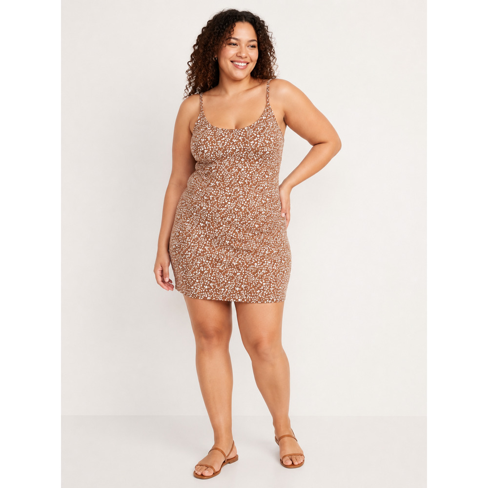 Old Navy Women's Fitted Ribbed Stretch Cami Mini Dress W/Shelf Bra Floral Sz XL